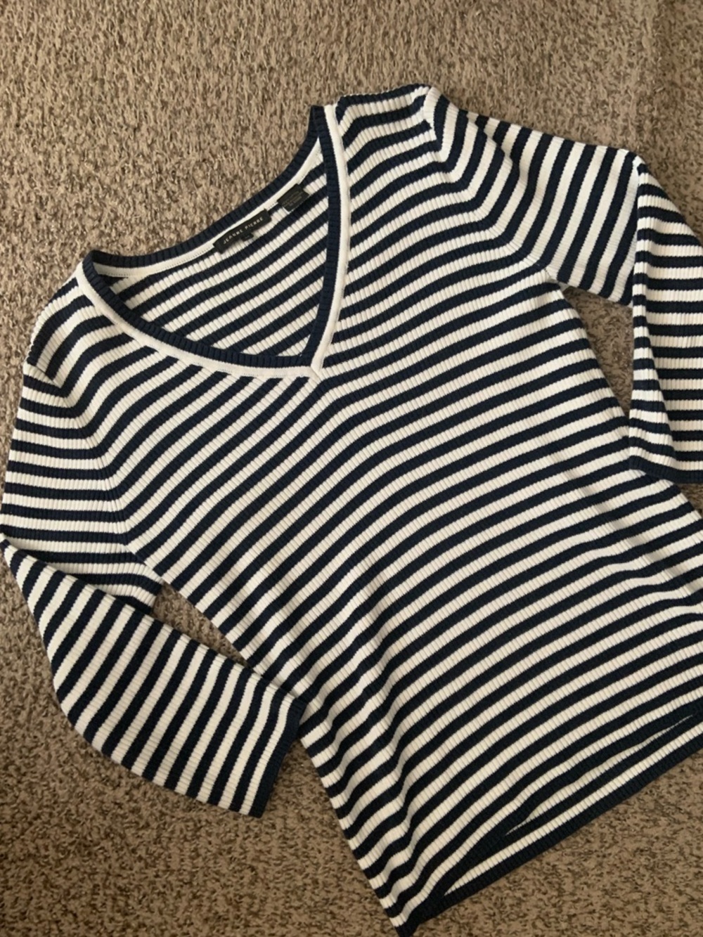 Striped Navy and White V-Neck Knit Top - Women Cotton sweater| Preppy/ Hamptons